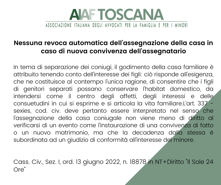 Nessuna revoca automatica dell'assegnazione della casa in caso di nuova convivenza dell'assegnatario